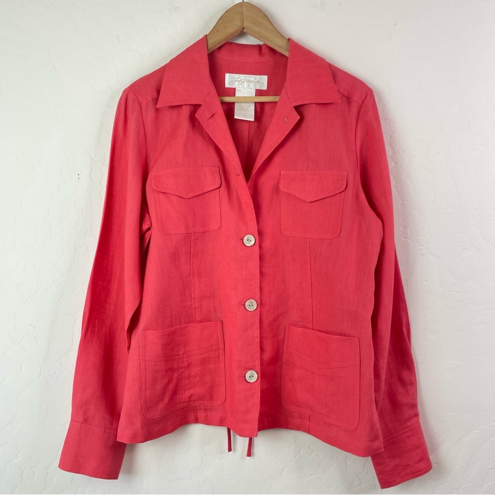 Women's Vintage 100% Linen Button Front Patch Pocket Summer Jacket Size 10